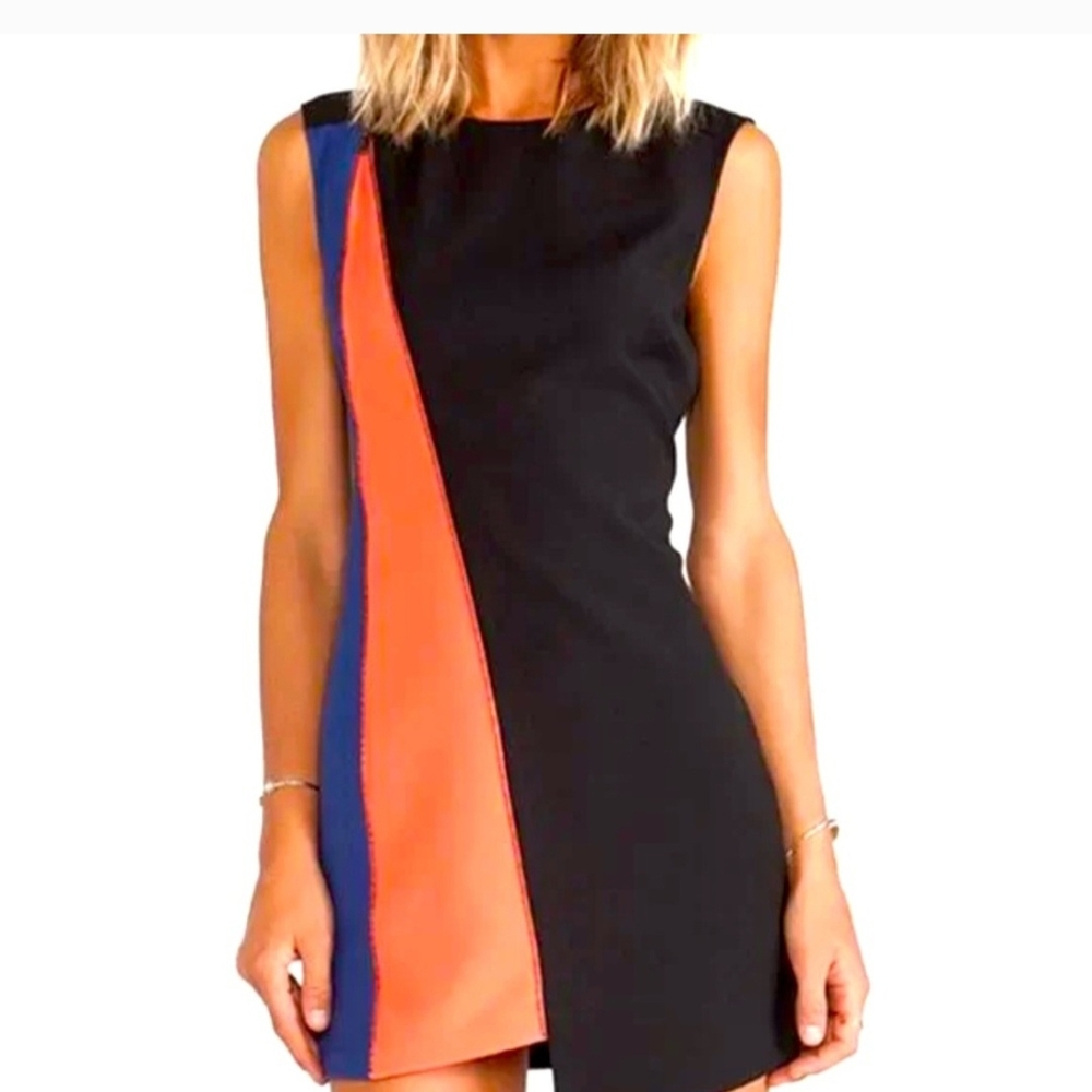 BCBGMaxAzria Orange and Black Asymmetrical Cut Out Mini Dress